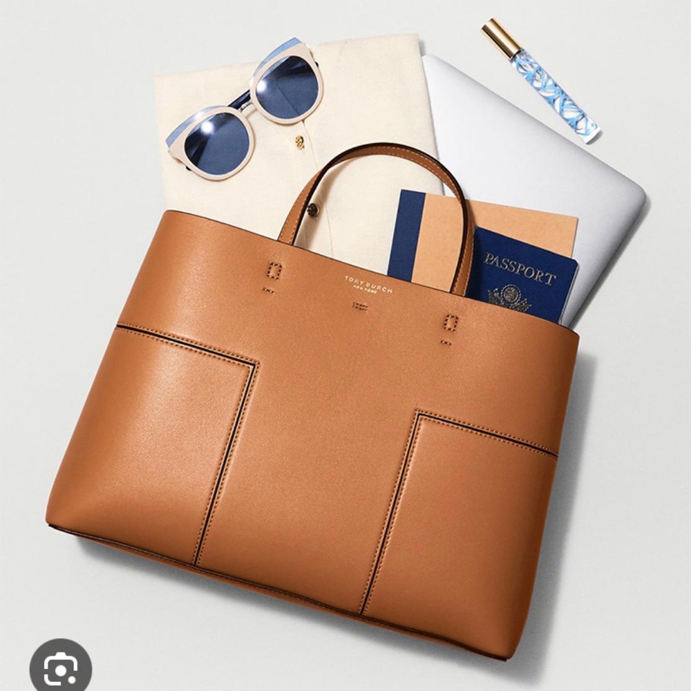 Tory Burch T block leather tote